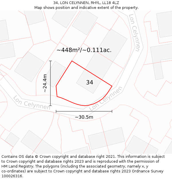 34, LON CELYNNEN, RHYL, LL18 4LZ: Plot and title map