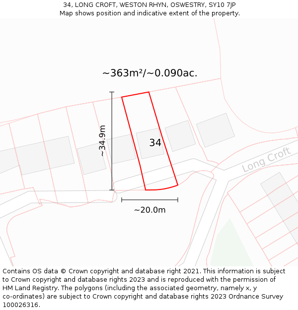 34, LONG CROFT, WESTON RHYN, OSWESTRY, SY10 7JP: Plot and title map