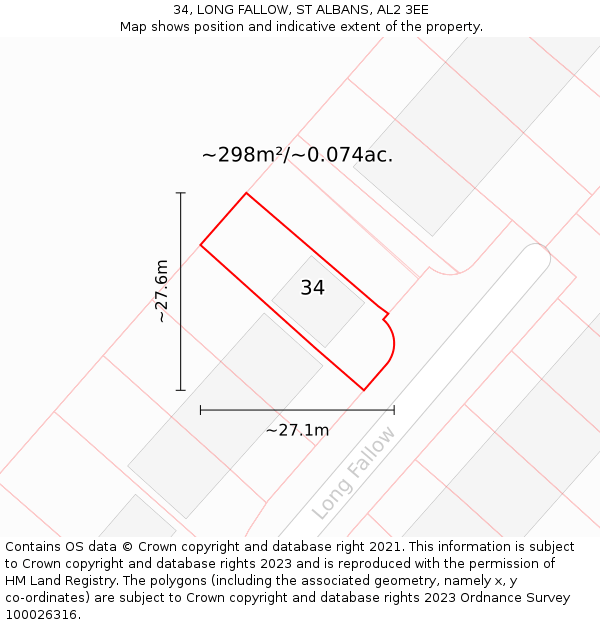 34, LONG FALLOW, ST ALBANS, AL2 3EE: Plot and title map