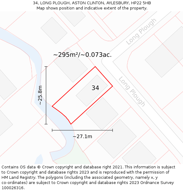 34, LONG PLOUGH, ASTON CLINTON, AYLESBURY, HP22 5HB: Plot and title map