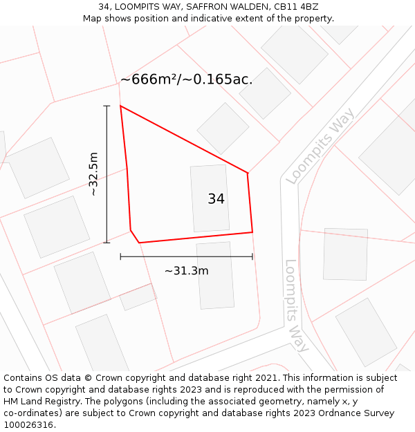 34, LOOMPITS WAY, SAFFRON WALDEN, CB11 4BZ: Plot and title map