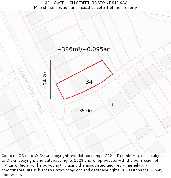 34, LOWER HIGH STREET, BRISTOL, BS11 0AY: Plot and title map