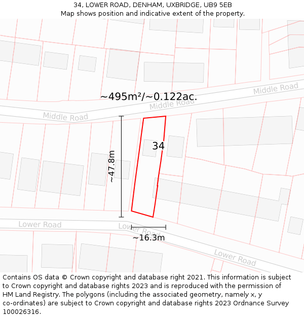 34, LOWER ROAD, DENHAM, UXBRIDGE, UB9 5EB: Plot and title map