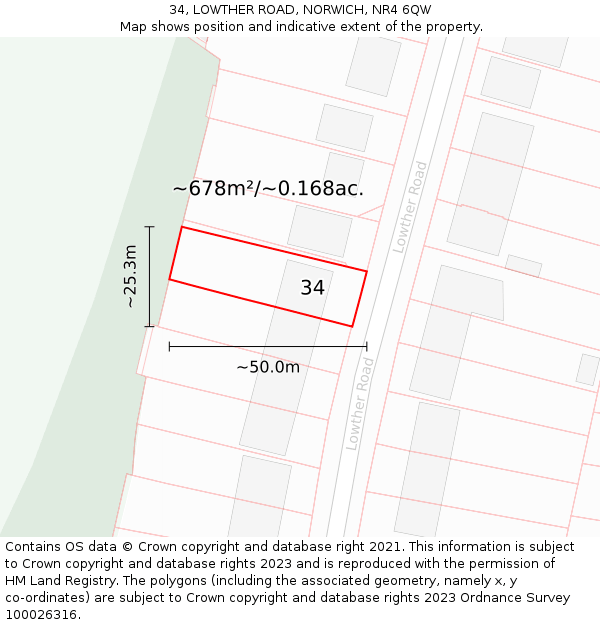 34, LOWTHER ROAD, NORWICH, NR4 6QW: Plot and title map