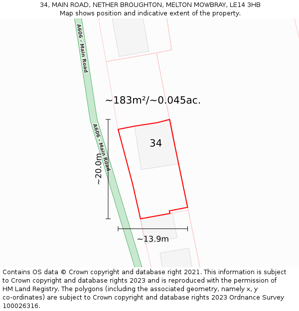 34, MAIN ROAD, NETHER BROUGHTON, MELTON MOWBRAY, LE14 3HB: Plot and title map