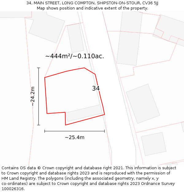 34, MAIN STREET, LONG COMPTON, SHIPSTON-ON-STOUR, CV36 5JJ: Plot and title map