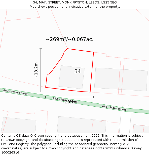 34, MAIN STREET, MONK FRYSTON, LEEDS, LS25 5EG: Plot and title map