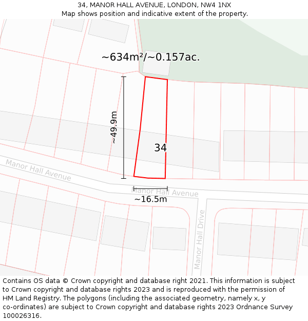34, MANOR HALL AVENUE, LONDON, NW4 1NX: Plot and title map