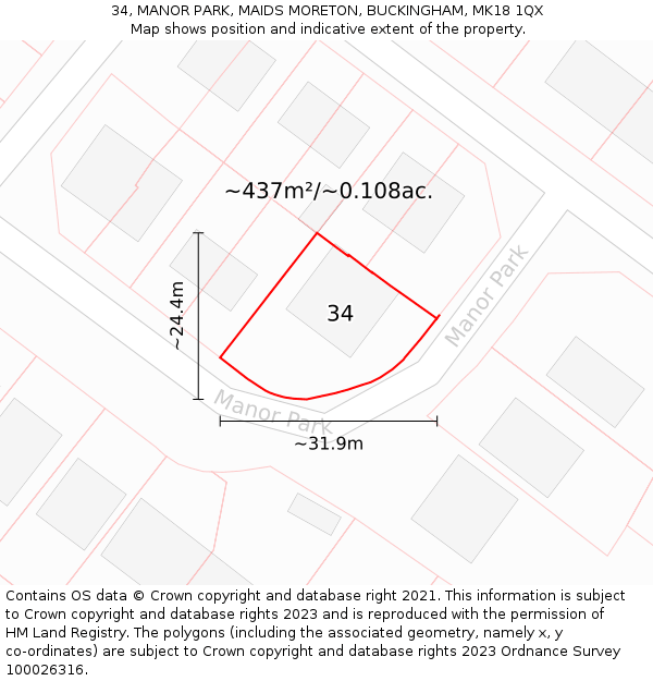 34, MANOR PARK, MAIDS MORETON, BUCKINGHAM, MK18 1QX: Plot and title map