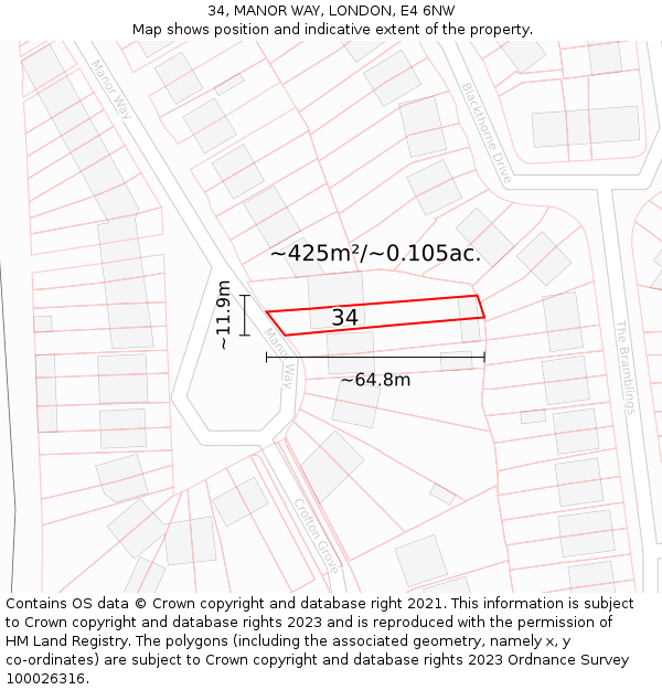 34, MANOR WAY, LONDON, E4 6NW: Plot and title map