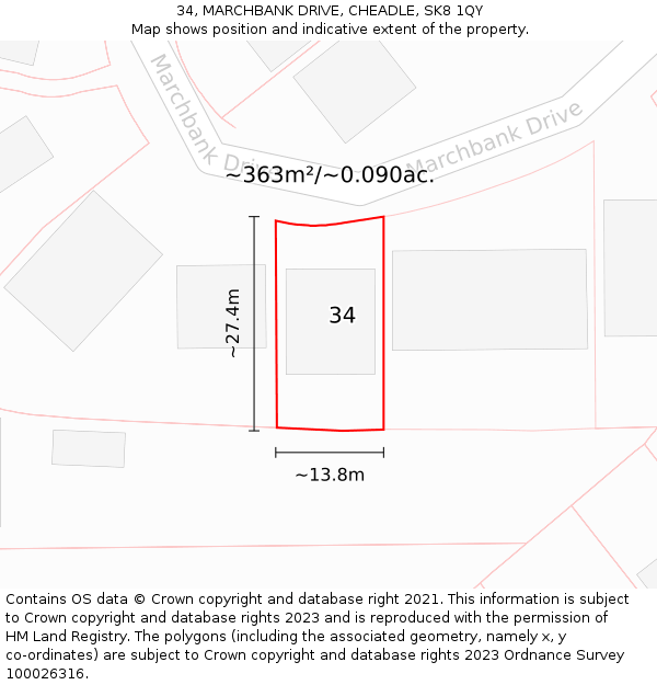 34, MARCHBANK DRIVE, CHEADLE, SK8 1QY: Plot and title map