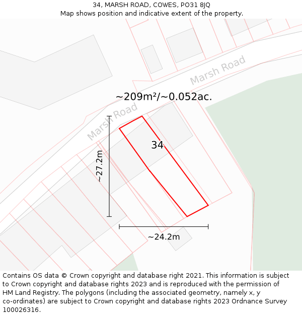 34, MARSH ROAD, COWES, PO31 8JQ: Plot and title map