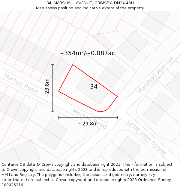 34, MARSHALL AVENUE, GRIMSBY, DN34 4AH: Plot and title map