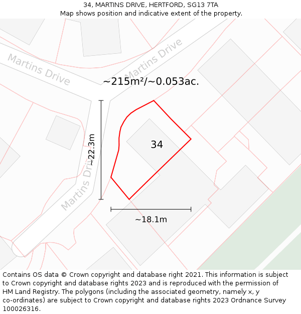 34, MARTINS DRIVE, HERTFORD, SG13 7TA: Plot and title map