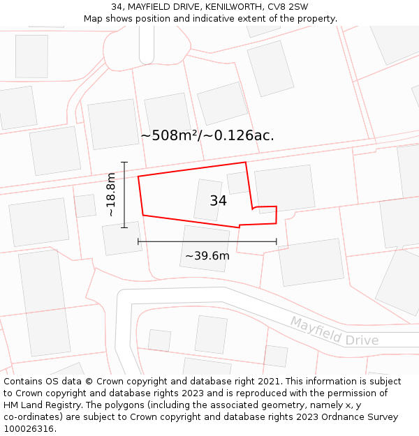 34, MAYFIELD DRIVE, KENILWORTH, CV8 2SW: Plot and title map