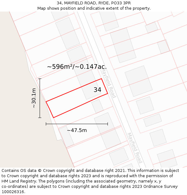 34, MAYFIELD ROAD, RYDE, PO33 3PR: Plot and title map