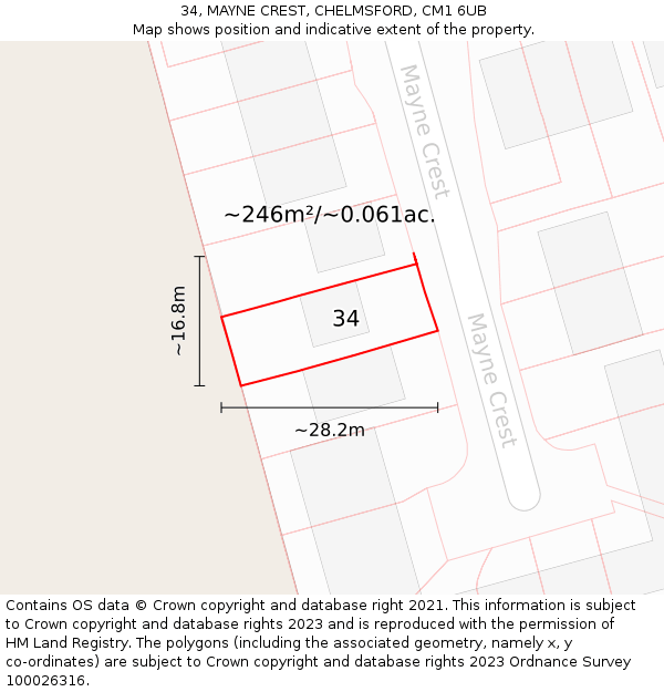 34, MAYNE CREST, CHELMSFORD, CM1 6UB: Plot and title map