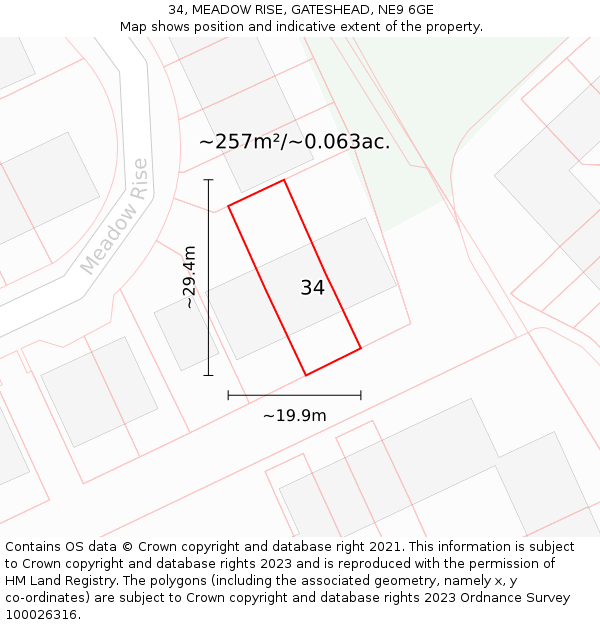 34, MEADOW RISE, GATESHEAD, NE9 6GE: Plot and title map