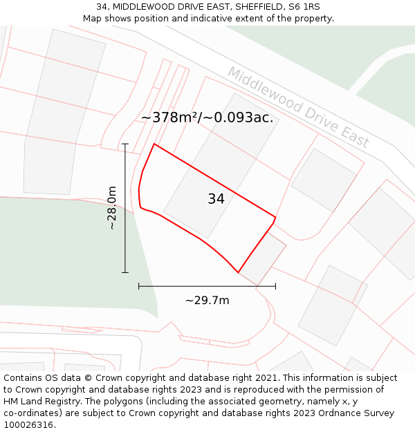 34, MIDDLEWOOD DRIVE EAST, SHEFFIELD, S6 1RS: Plot and title map
