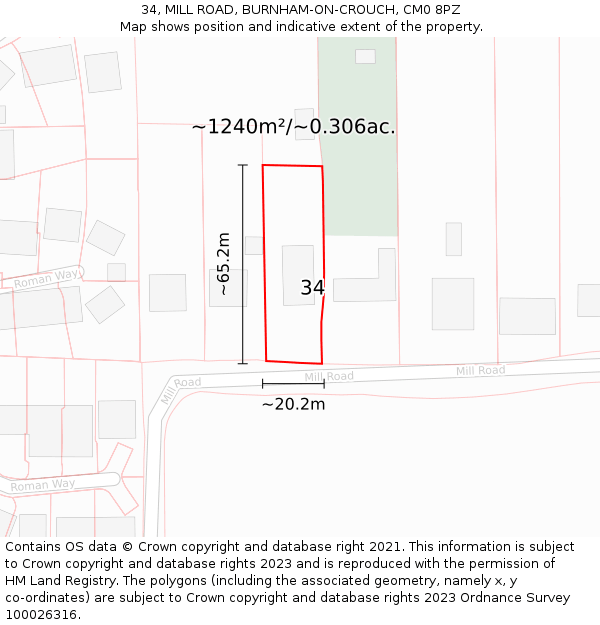 34, MILL ROAD, BURNHAM-ON-CROUCH, CM0 8PZ: Plot and title map
