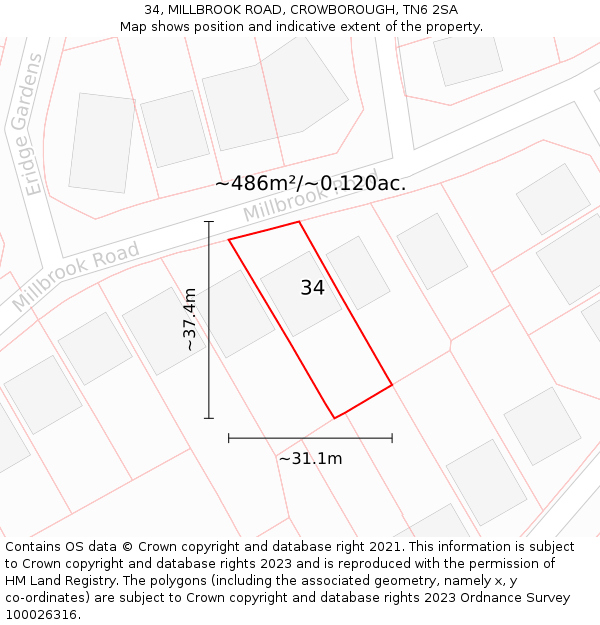 34, MILLBROOK ROAD, CROWBOROUGH, TN6 2SA: Plot and title map