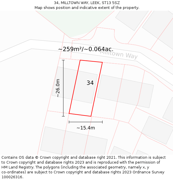 34, MILLTOWN WAY, LEEK, ST13 5SZ: Plot and title map