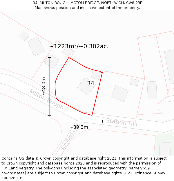 34, MILTON ROUGH, ACTON BRIDGE, NORTHWICH, CW8 2RF: Plot and title map