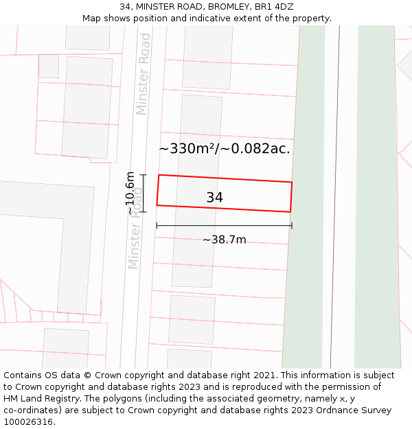 34, MINSTER ROAD, BROMLEY, BR1 4DZ: Plot and title map