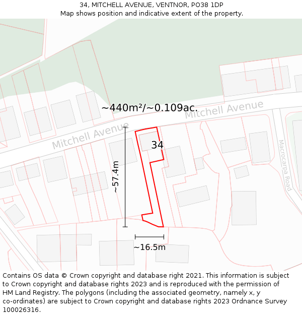 34, MITCHELL AVENUE, VENTNOR, PO38 1DP: Plot and title map