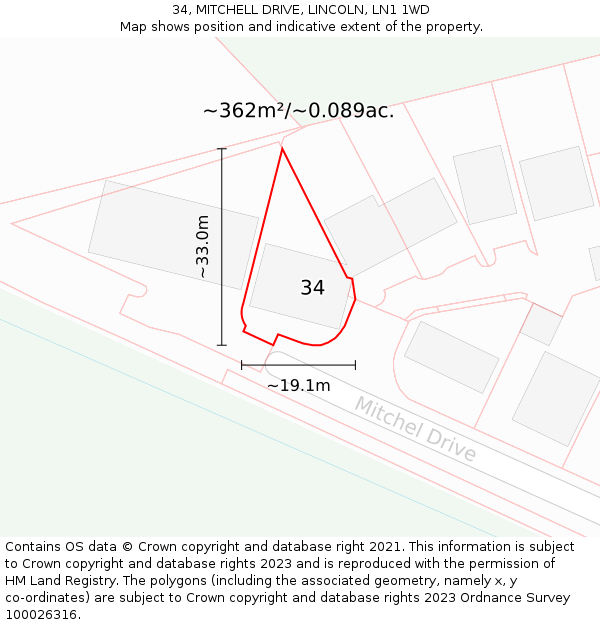 34, MITCHELL DRIVE, LINCOLN, LN1 1WD: Plot and title map