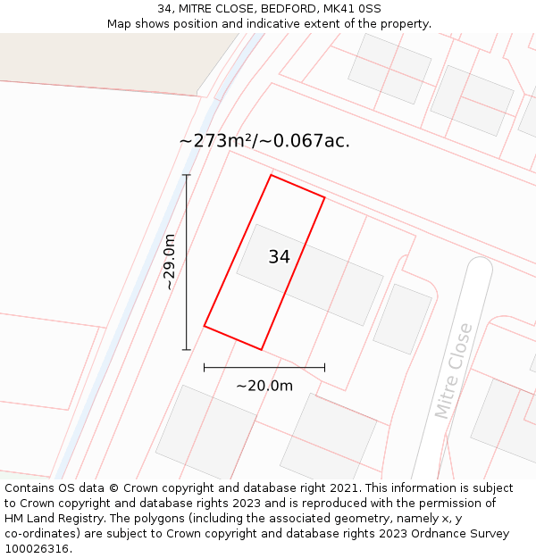 34, MITRE CLOSE, BEDFORD, MK41 0SS: Plot and title map