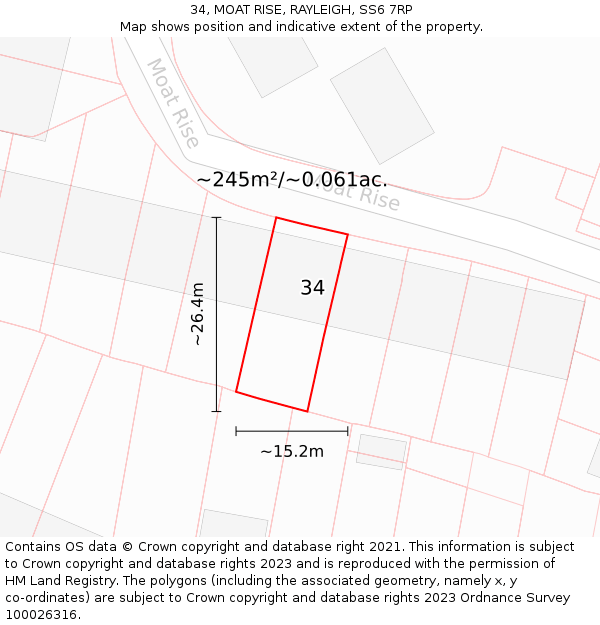 34, MOAT RISE, RAYLEIGH, SS6 7RP: Plot and title map