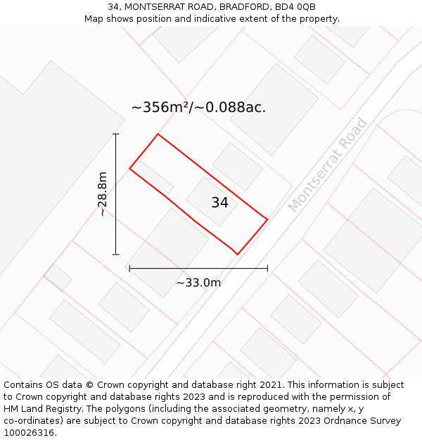 34, MONTSERRAT ROAD, BRADFORD, BD4 0QB: Plot and title map