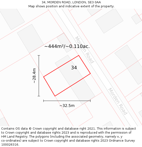 34, MORDEN ROAD, LONDON, SE3 0AA: Plot and title map