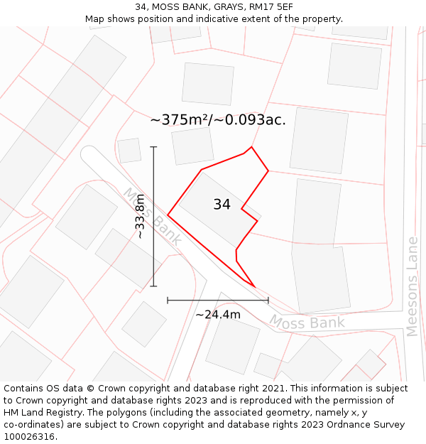 34, MOSS BANK, GRAYS, RM17 5EF: Plot and title map