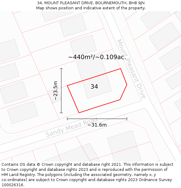 34, MOUNT PLEASANT DRIVE, BOURNEMOUTH, BH8 9JN: Plot and title map