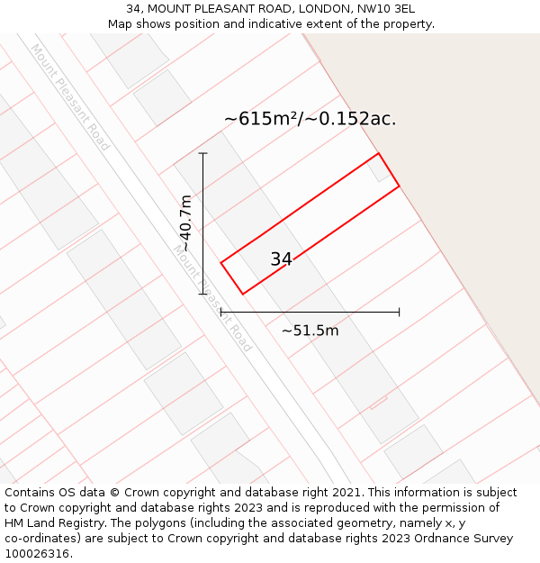 34, MOUNT PLEASANT ROAD, LONDON, NW10 3EL: Plot and title map
