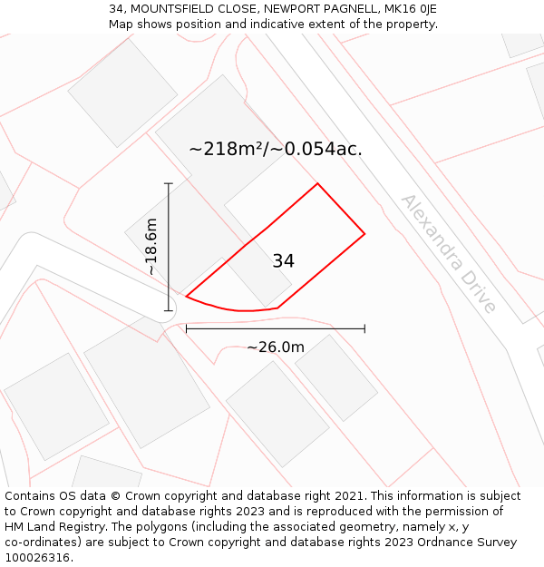 34, MOUNTSFIELD CLOSE, NEWPORT PAGNELL, MK16 0JE: Plot and title map