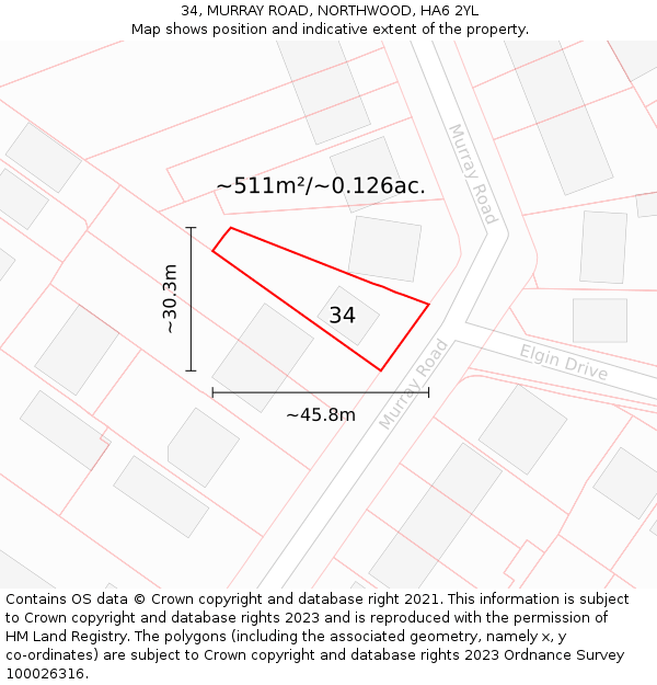 34, MURRAY ROAD, NORTHWOOD, HA6 2YL: Plot and title map