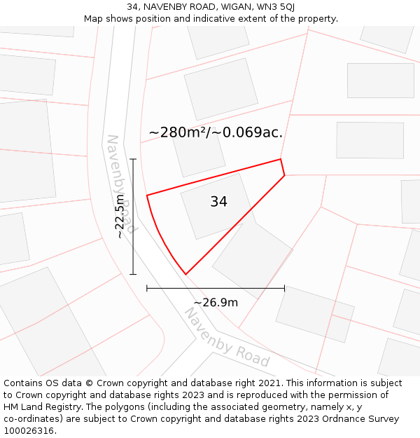 34, NAVENBY ROAD, WIGAN, WN3 5QJ: Plot and title map