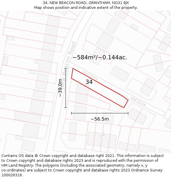 34, NEW BEACON ROAD, GRANTHAM, NG31 9JX: Plot and title map