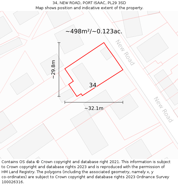 34, NEW ROAD, PORT ISAAC, PL29 3SD: Plot and title map