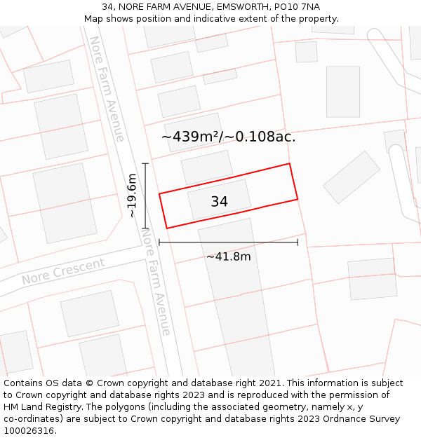 34, NORE FARM AVENUE, EMSWORTH, PO10 7NA: Plot and title map