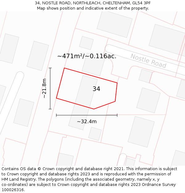 34, NOSTLE ROAD, NORTHLEACH, CHELTENHAM, GL54 3PF: Plot and title map