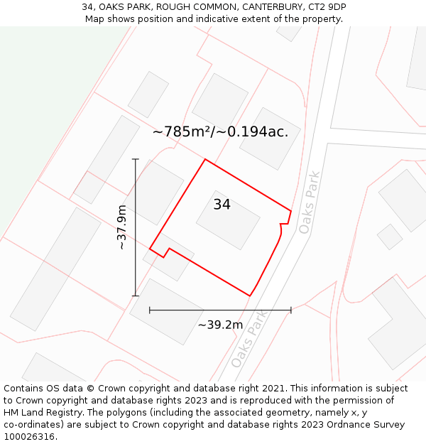 34, OAKS PARK, ROUGH COMMON, CANTERBURY, CT2 9DP: Plot and title map