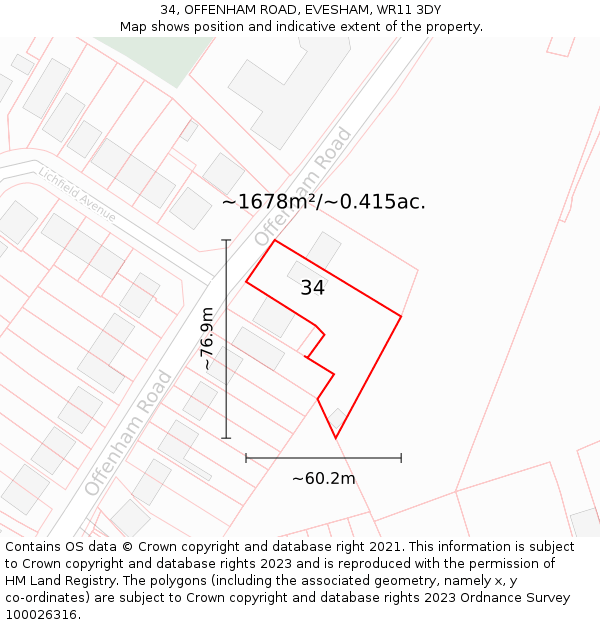 34, OFFENHAM ROAD, EVESHAM, WR11 3DY: Plot and title map