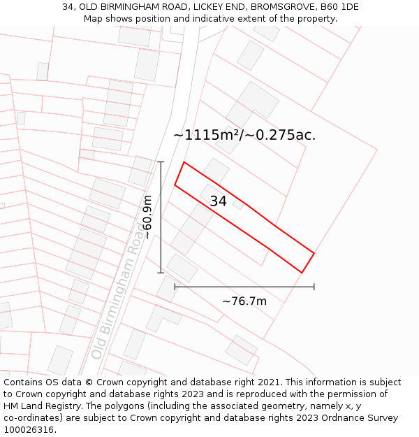 34, OLD BIRMINGHAM ROAD, LICKEY END, BROMSGROVE, B60 1DE: Plot and title map