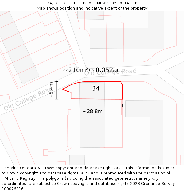 34, OLD COLLEGE ROAD, NEWBURY, RG14 1TB: Plot and title map