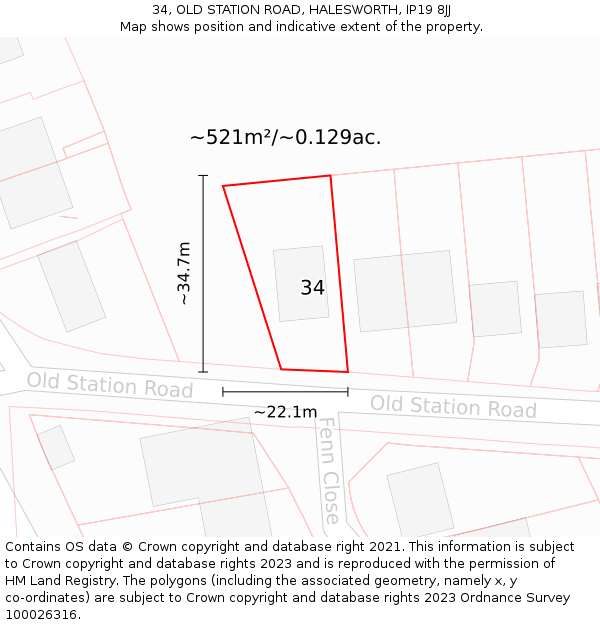 34, OLD STATION ROAD, HALESWORTH, IP19 8JJ: Plot and title map