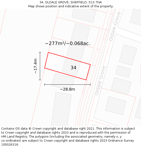 34, OLDALE GROVE, SHEFFIELD, S13 7NA: Plot and title map